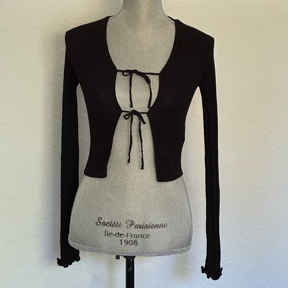 & Other Stories black ribbed tie front long sleeve top size XS